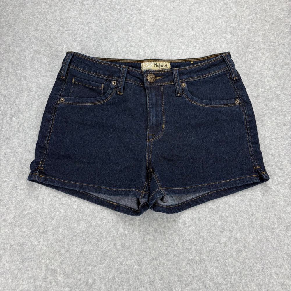 Hybrid Company Denim Shorts Womens 7 Dark Blue Stretch Casual Summer Festival
